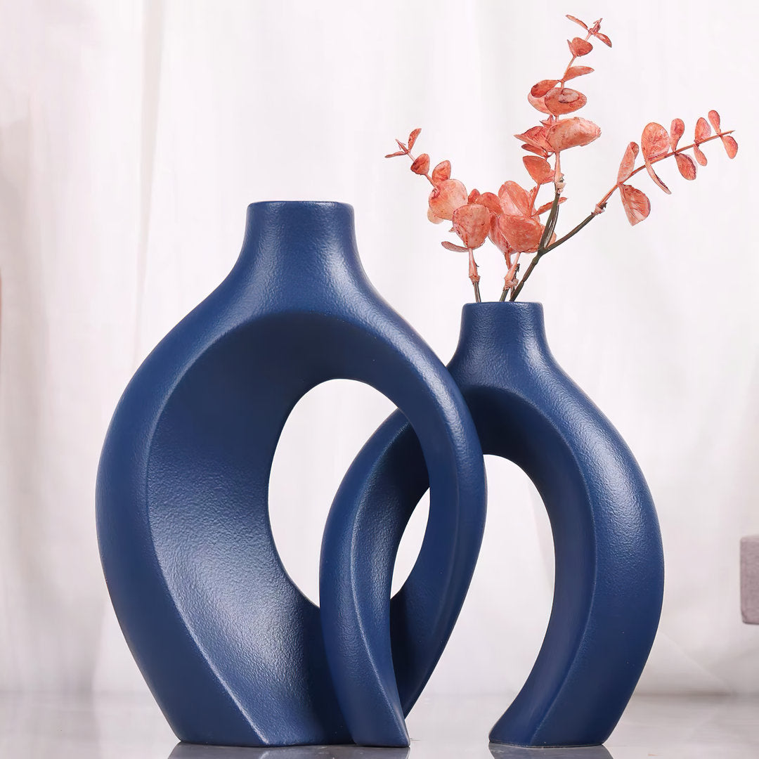 Wade Logan® Handmade 2 - Piece Ceramic Table Vase Set in Blue Color by Arther