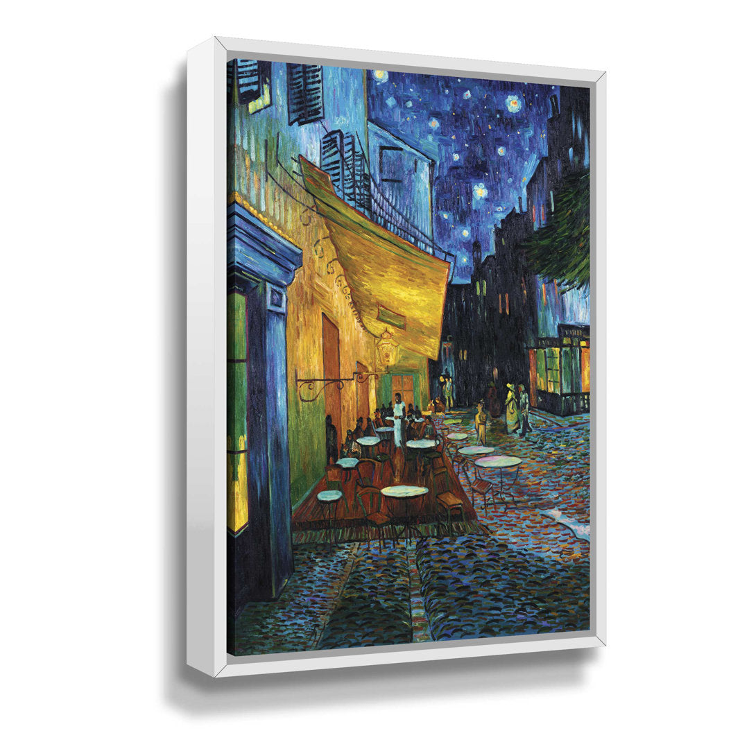 Vincent Van Gogh's Cafe Terrace at Night - 18" H x 14" W Canvas Print in White Floater Framed Format for Your Art Vault