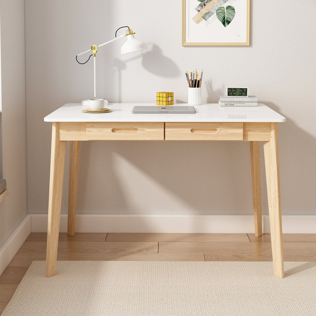 Corrigan Studio® Latwon Wooden Desk in White/Burlywood Color - 29.5" H x 39.4" W x 21.7" D