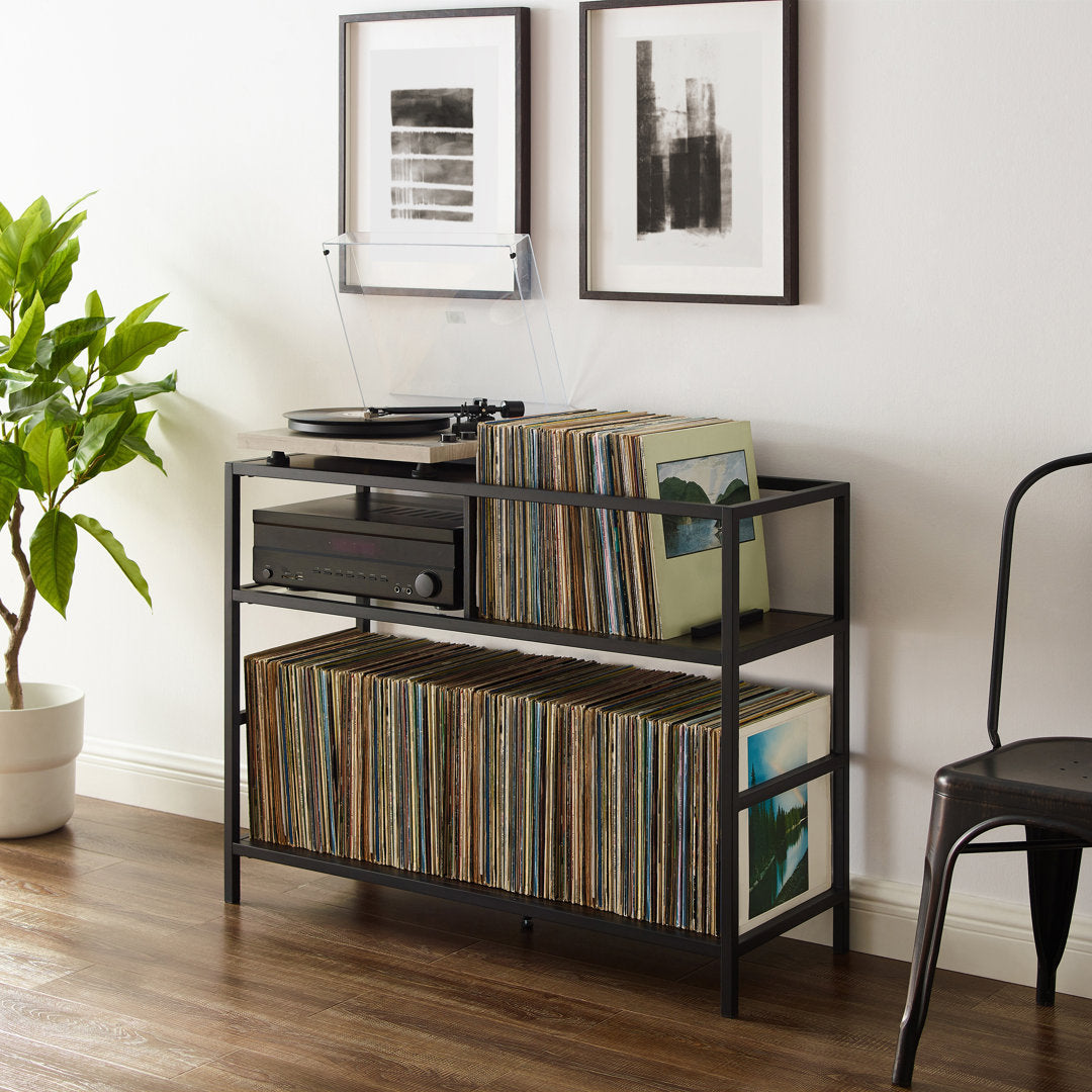 17-Shelf Media Shelve Record Storage Console