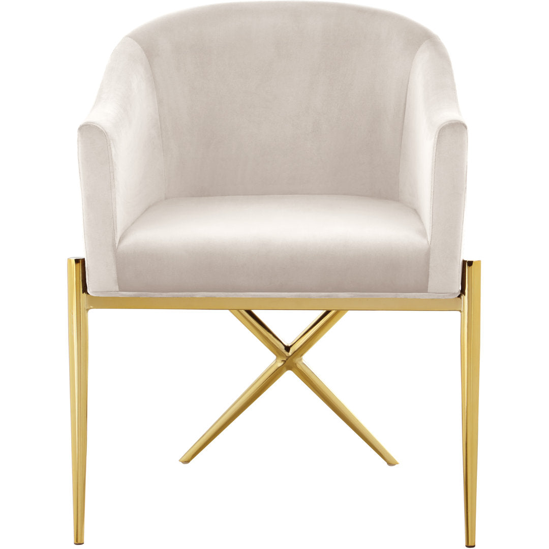 Willa Arlo™ Interiors' Niko Upholstered Dining Chair with Cream Velvet Upholstery and Gold Legs