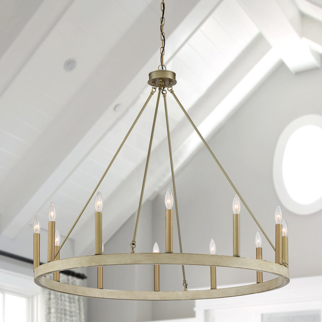 Madalyn 12 - Light Candle Style Wagon Wheel Chandelier Sand & Stable™ Finish: Driftwood/Brass Dust - Image 6