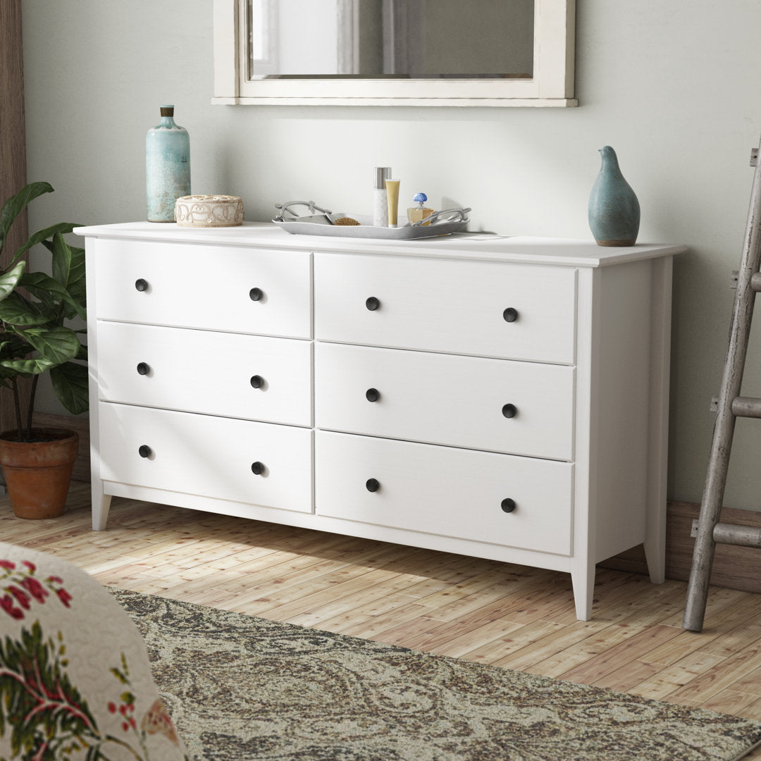 Greenport 6 Drawer 63.75" Solid Wood Double Dresser Grain Wood Furniture Color: Brushed White