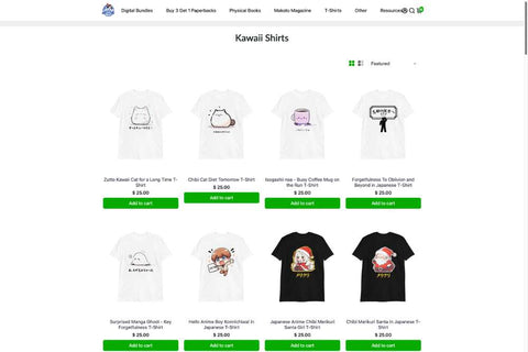 Screenshot from The Japan Shop Kawaii Shirts collection