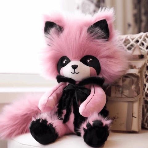 Emo Kawaii Black and Pink Raccoon Plushie