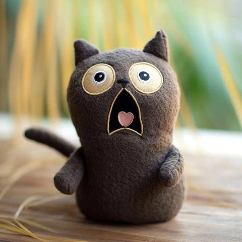 Kawaii Black Cat Plush With Shocked Expression