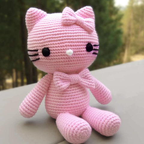 Kawaii rosa Hello Kitty gestricktes Katzenstofftier