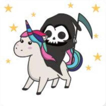 The Goth Grim Reaper Riding a Unicorn Classic Round Sticker