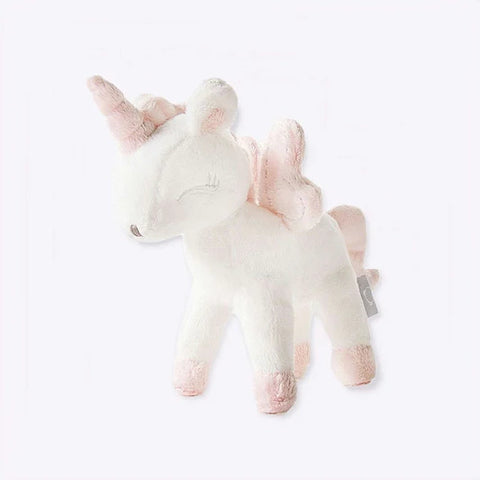 Weißes, flauschiges, kuscheliges Einhorn-Stofftier mit rosa Akzenten