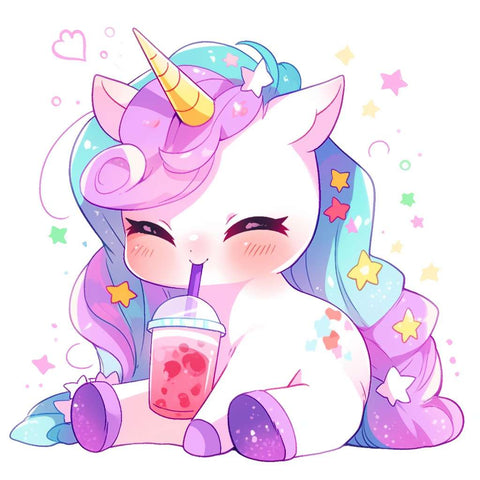Cute unicorn drinking strawberry juice