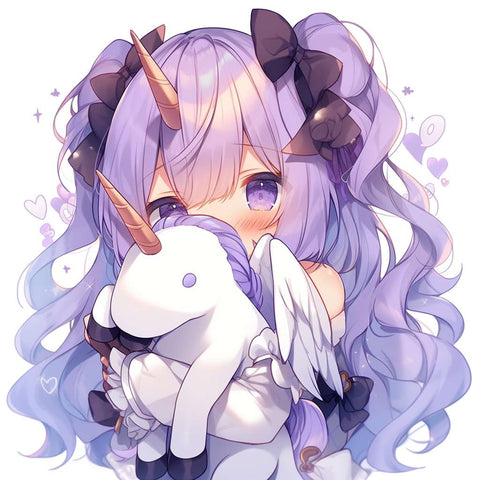 Purple Hair Lolita Holding a Unicorn Baby