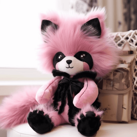 pink raccoon plush kawaii style