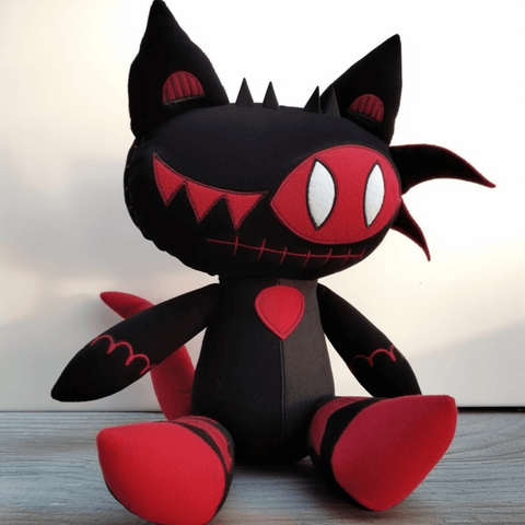 animal en peluche chat funky vampire noir et rouge