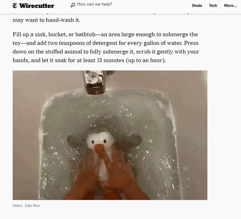 Wirecutter recommends soaking and cleaning stuffed animals