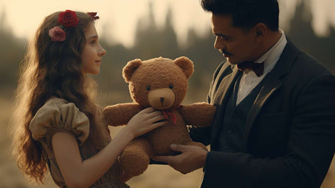 a girl gives a teddy to her boyfriend