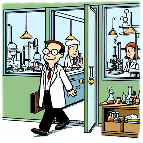 Researcher walking into a lab