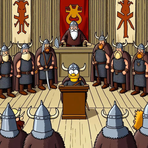 Viking Leif Erikson being judged by a tribunal