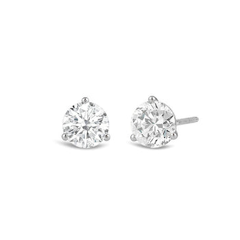 Classic Round Brilliant Cut Diamond Three Prong Martini Stud Earrings