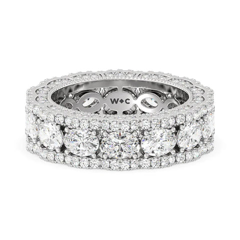 East-West Oval Wavy Eternity Ring With Studded Gallery