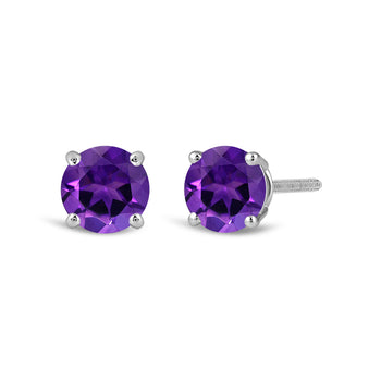 Classic Round Amethyst Four Prong Stud Earrings