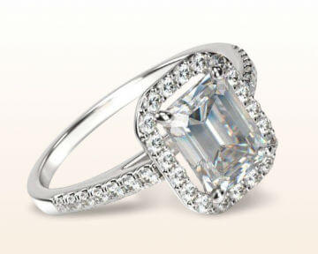 emerald cut halo engagement ring pave