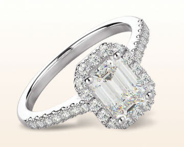 emerald cut halo engagement ring paved