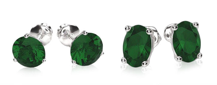 emerald stud earrings in round vs oval shape