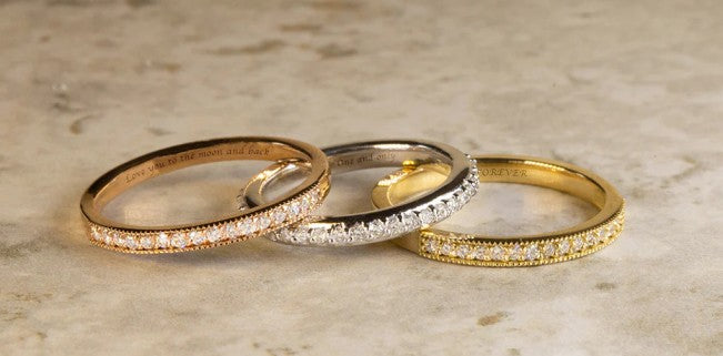 yellow, rose and white gold bands