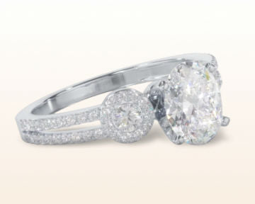 Accent Halo Three Stone Diamond Engagement Ring