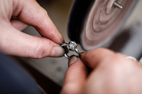 platinum ring being poliched