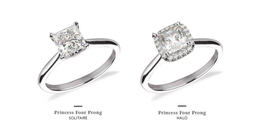 princess cut halo engagement rings setting comparison