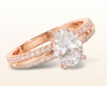 rose gold oval engagement rings pave edged