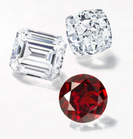 Natural Ruby, Emerald Cut Diamond, Cushion Cut Diamond