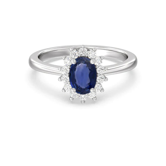 sapphire starburst halo ring