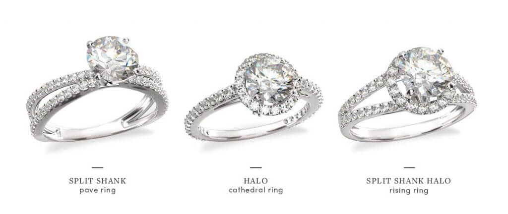 split shank halo engagement rings comparison with setting variations