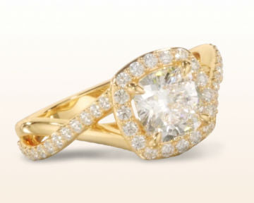 Swaying Split Shank Halo Diamond Engagement Ring