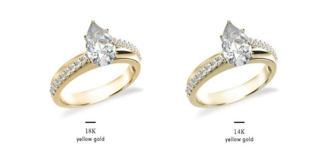 14k and 18k yellow gold pear shaped rings