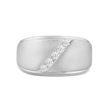 Slant Stone Studded Line Diamond Men's Ring