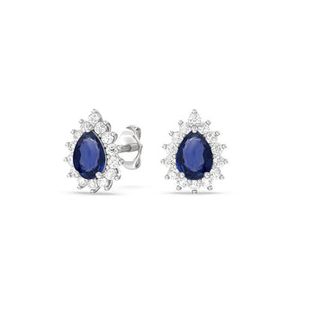 Pear Sapphire Earring With Lab Diamond Starburst Halo