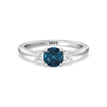 Round London Blue Topaz and Lab Diamond Classic Three Stone Ring