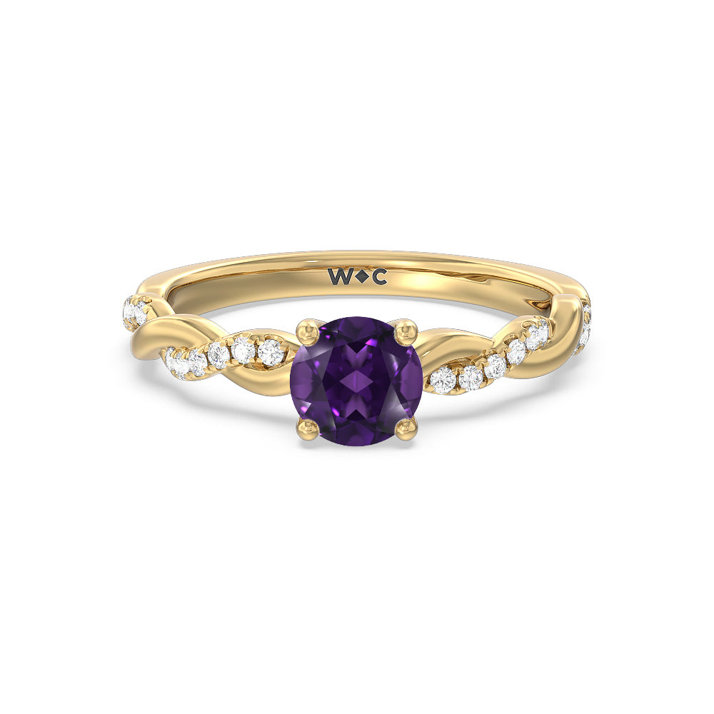 Round Amethyst Petite Twisted Lab Diamond Ring