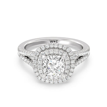 Double Halo Split Shank Cathedral Engagement Ring