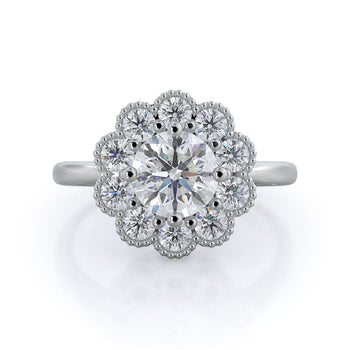 Milgrain Flower Halo Diamond Engagement Ring