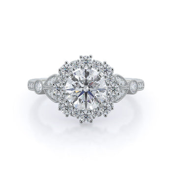 Vintage Leaf Halo Diamond Engagement Ring