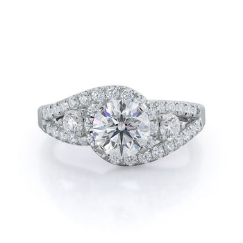 Twisting Halo Tristone Diamond Engagement Ring
