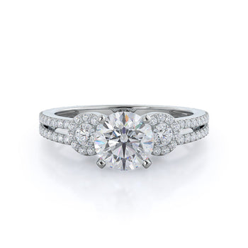 Accent Halo Three Stone Diamond Engagement Ring