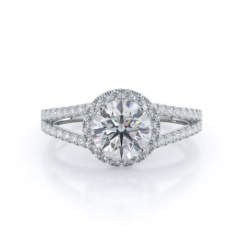 Rising Split Shank Halo Diamond Engagement Ring