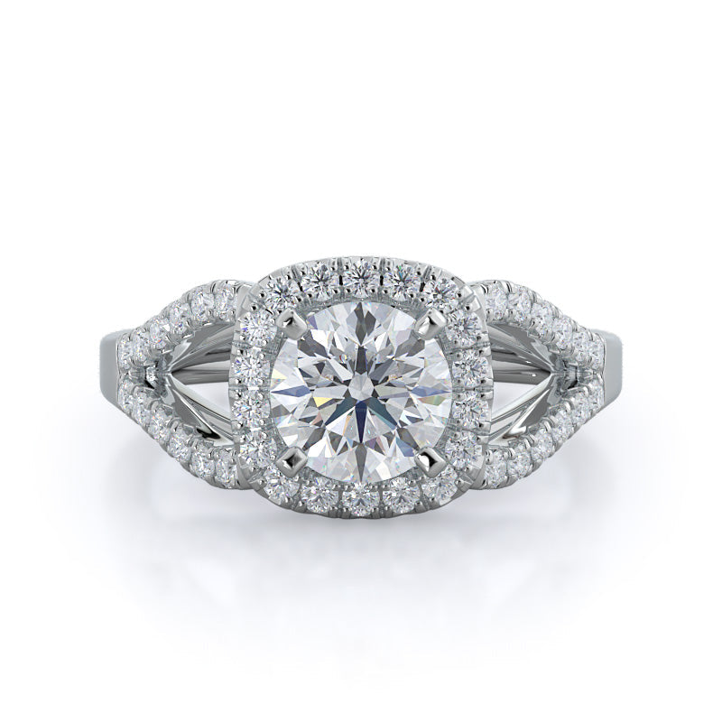 Split Shank Squarish Halo Diamond Engagement Ring