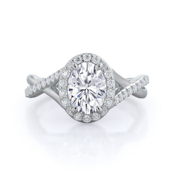 Swaying Split Shank Halo Diamond Engagement Ring