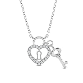 Petite Lab Created Diamond Heart & Key Necklace